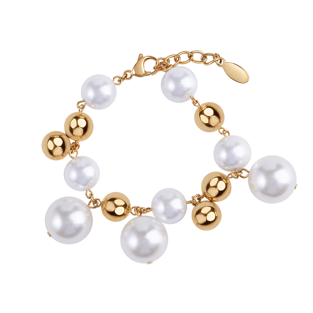 BRANSOLETKA ŻÓŁTE PVD ZE SZTUCZNYMI PERŁAMI 17+3 CM