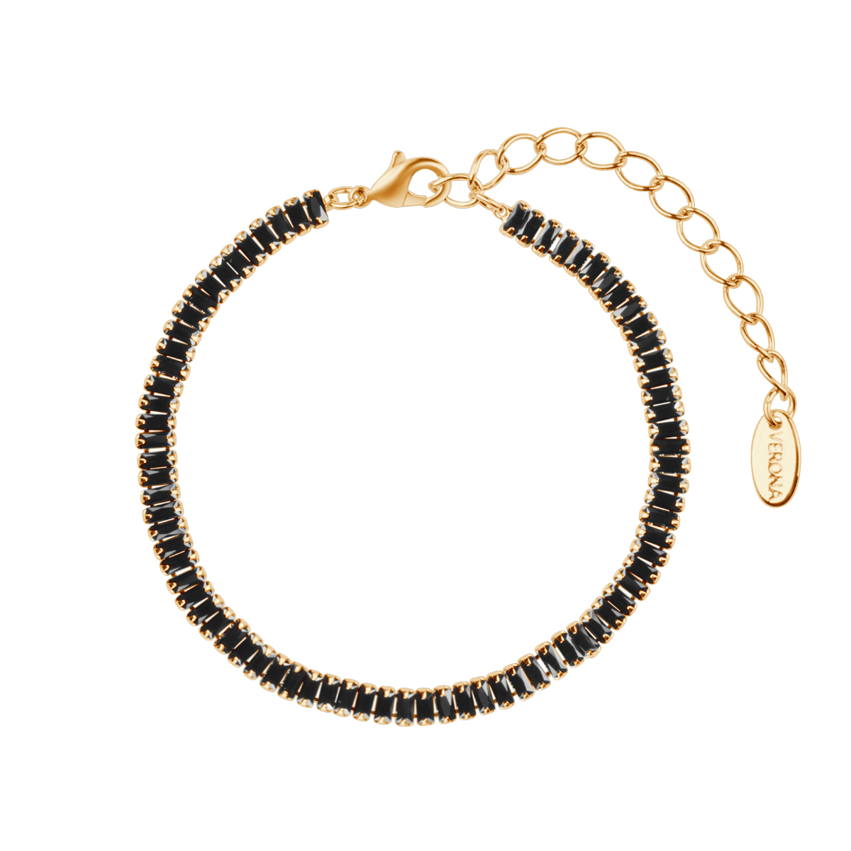 BRANSOLETKA ZŁOC CYRKONIE CZARNE 21 CM