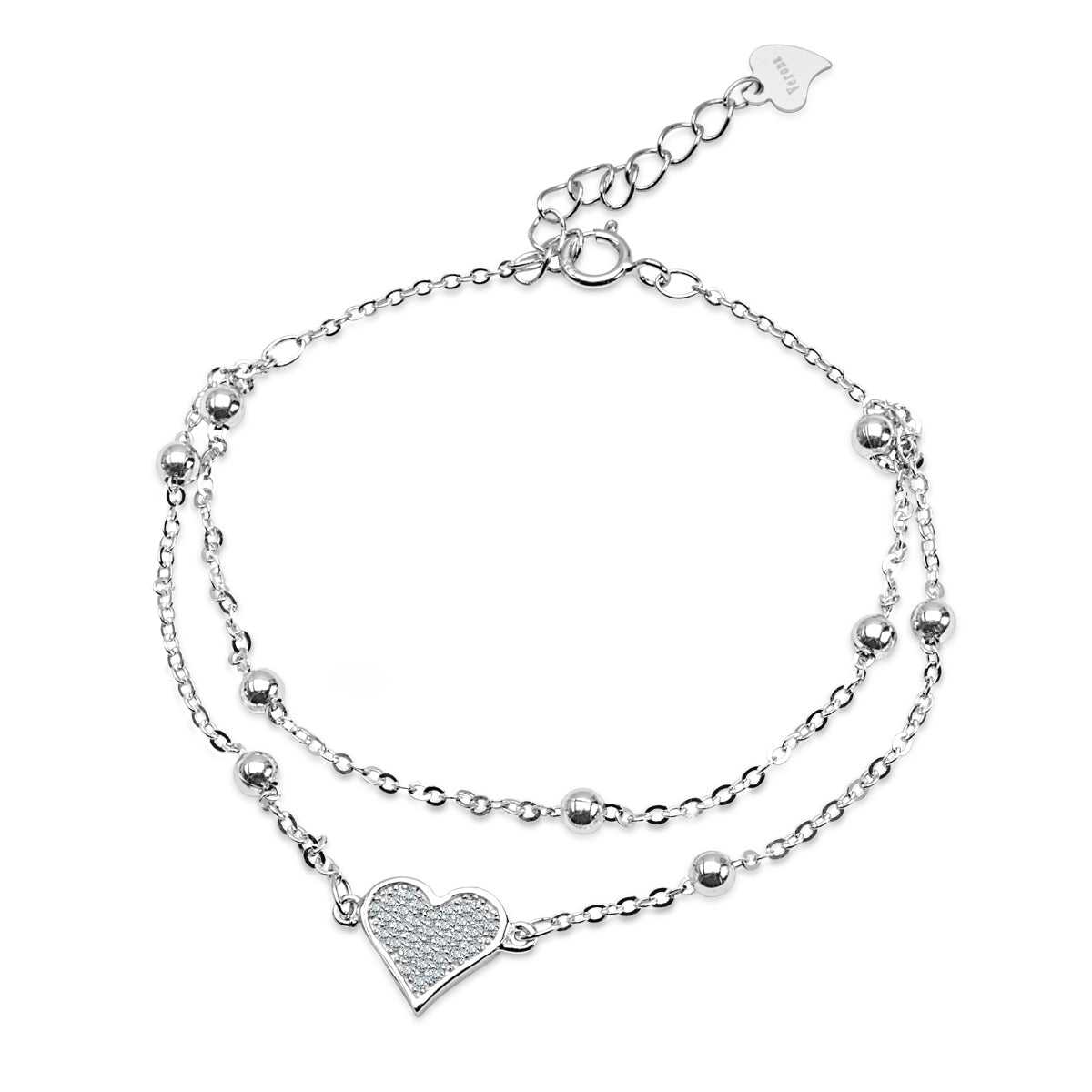 Bransoletka srebrna z cyrkoniami - serce