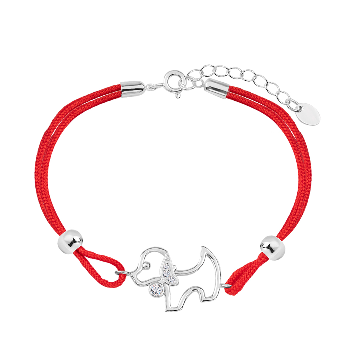 Bransoletka srebrna na sznurku - pies