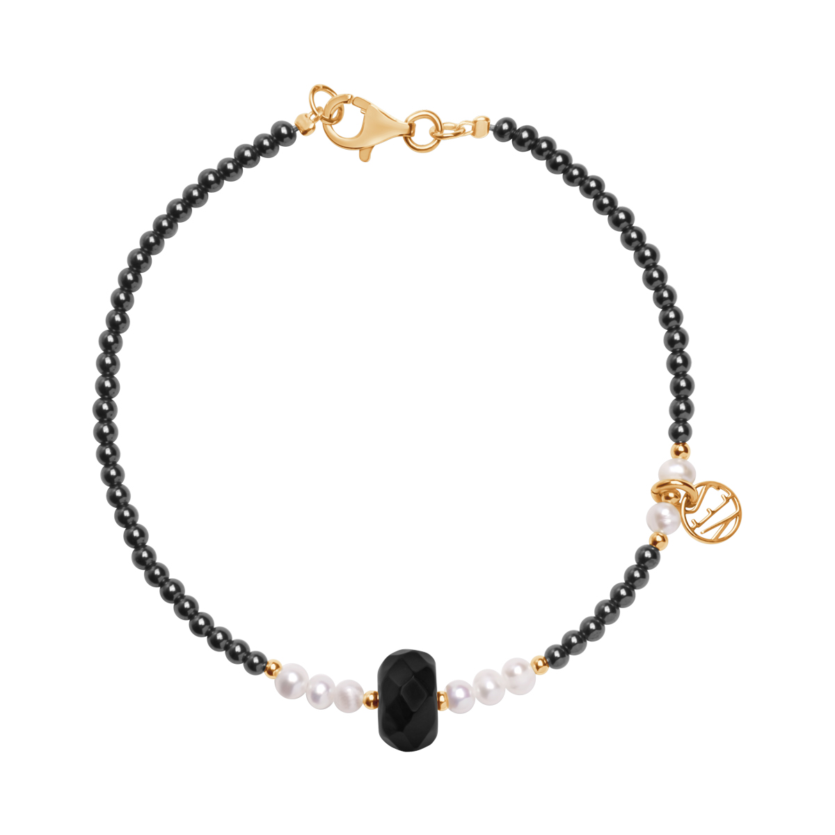 BRANSOLETKA HEMATYT,ONYKS,PERŁA (0,8 G)