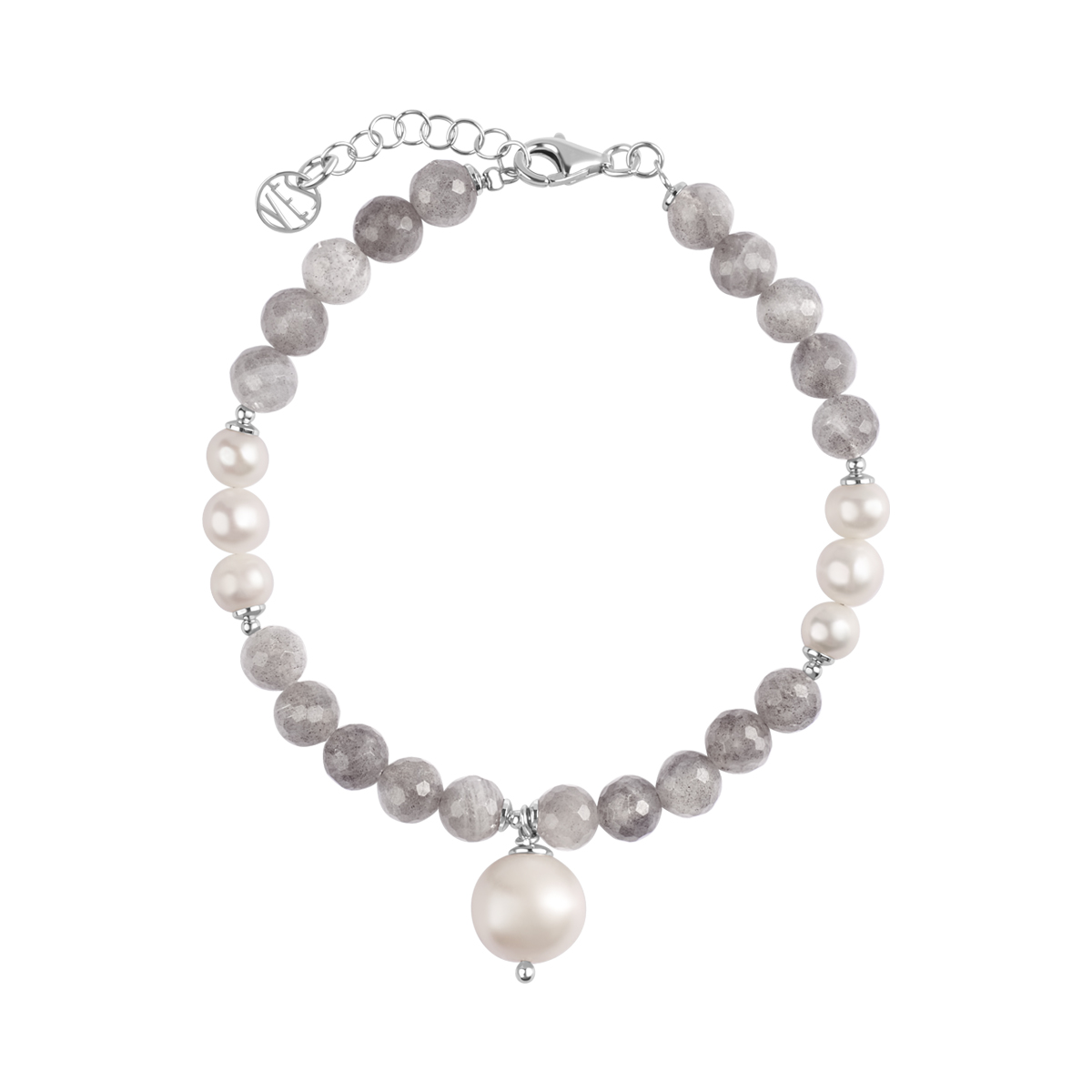 Silver bracelet with labradorites and pearls - Palette