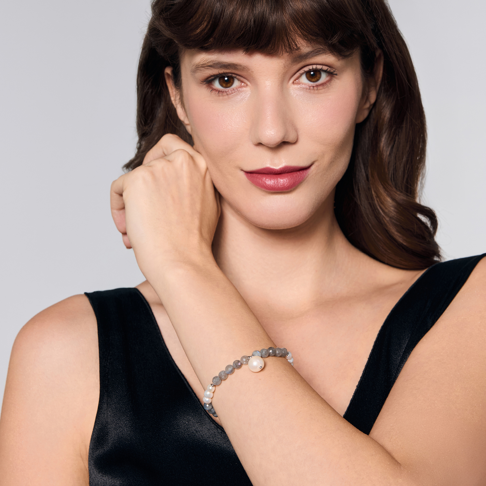 Silver bracelet with labradorites and pearls - Palette