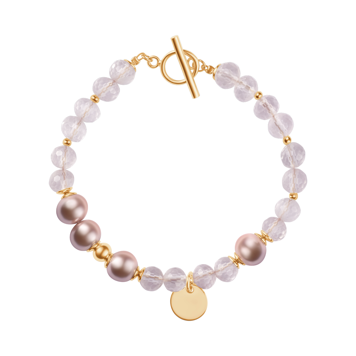 Silver gold-plated bracelet with quartz and shell - circle - Palette