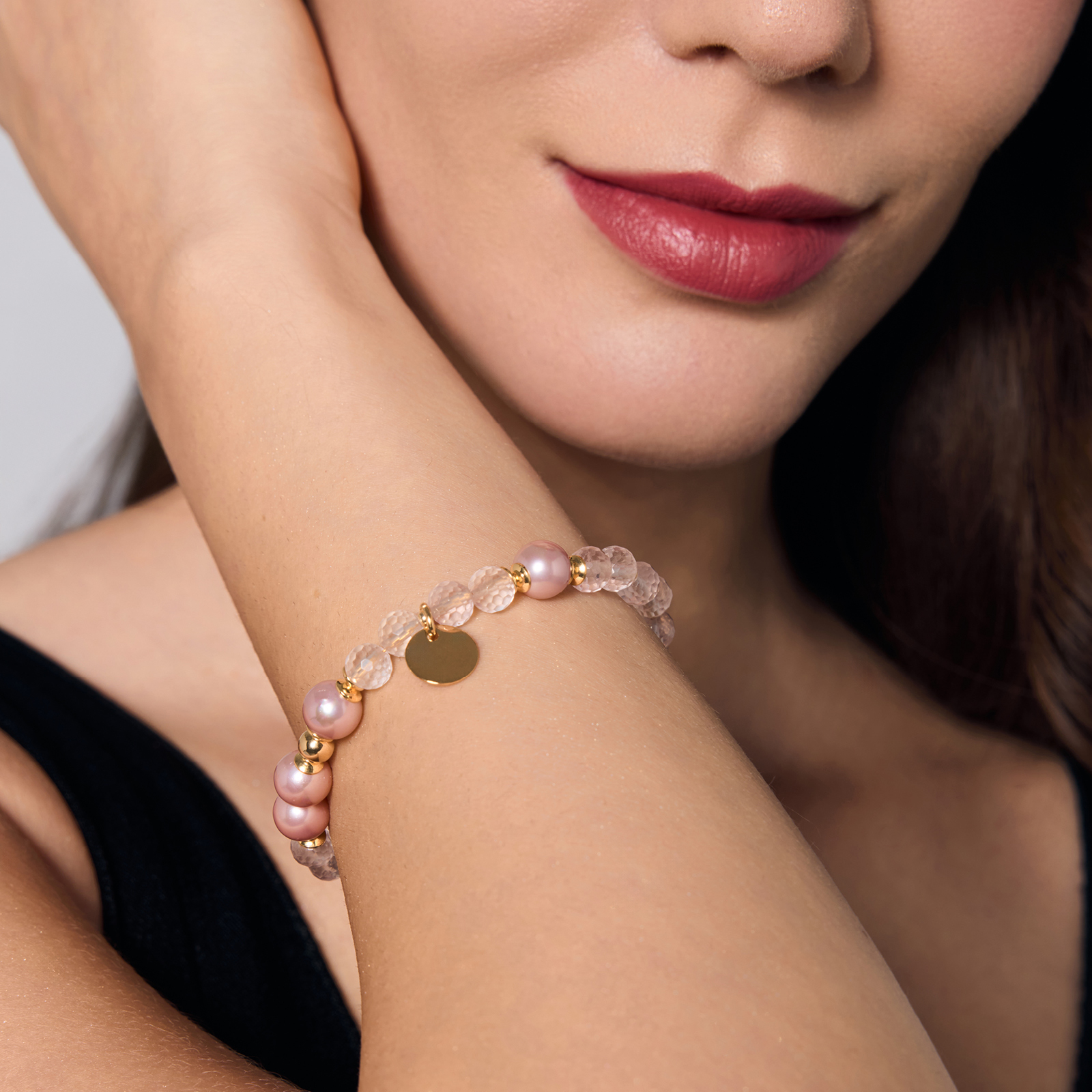 Silver gold-plated bracelet with quartz and shell - circle - Palette