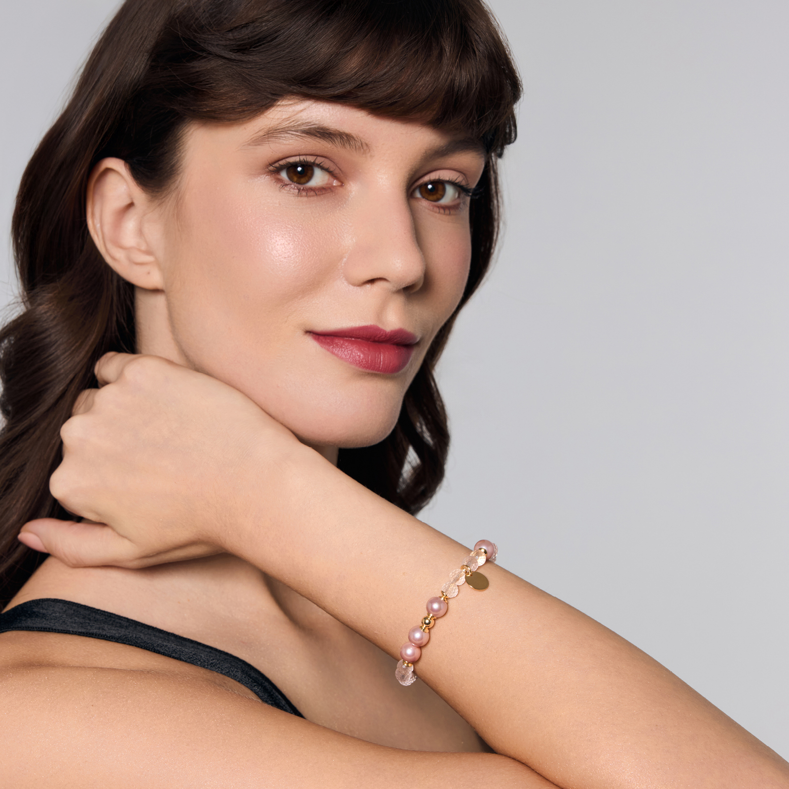 Silver gold-plated bracelet with quartz and shell - circle - Palette