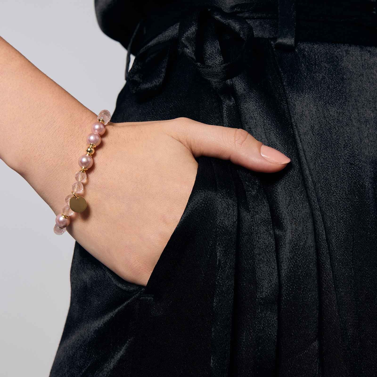 Silver gold-plated bracelet with quartz and shell - circle - Palette