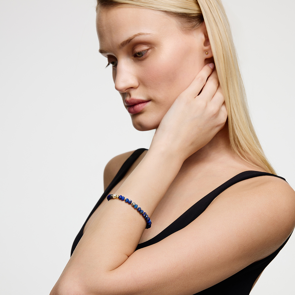 Pozlátený strieborný náramok s lapis lazuli a perlou - Palette