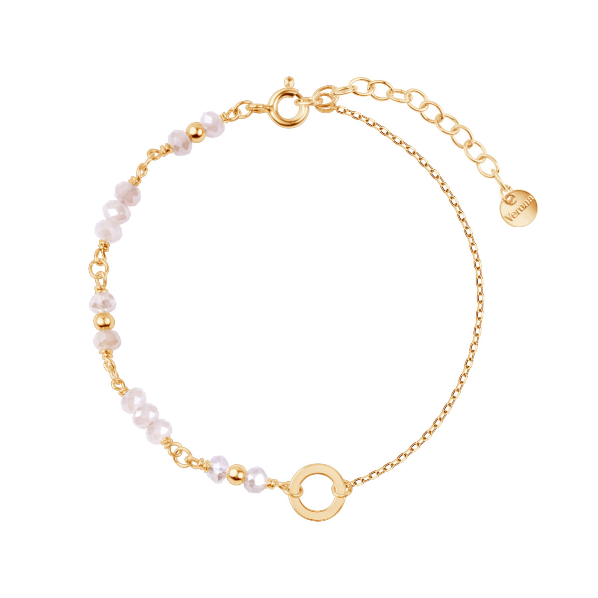 BRANSOLETKA ZŁOC SZKŁO RÓŻOWE 15+4 CM