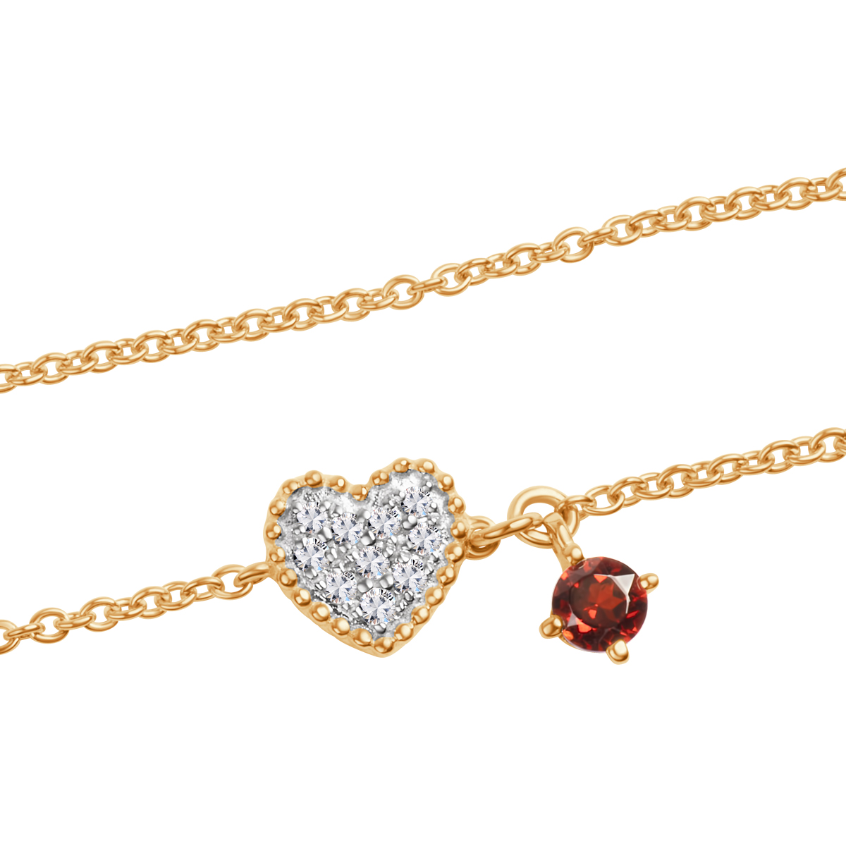 Gold bracelet with amethysts garnets and diamonds - heart