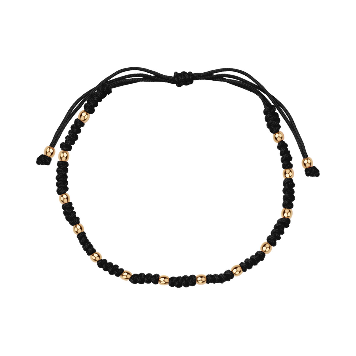 Zlatý náramok na čiernej šnúre - korálky