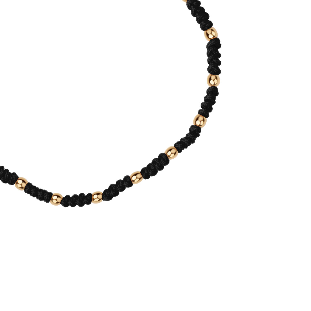 Zlatý náramok na čiernej šnúre - korálky