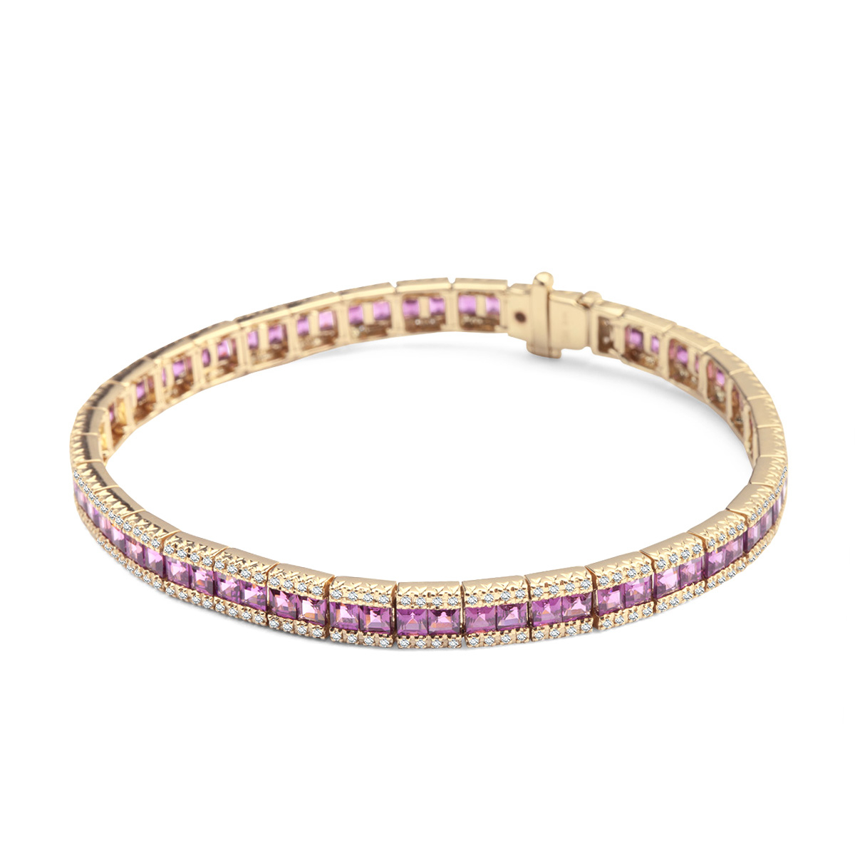 Zlatý náramek s diamanty a rhodolity