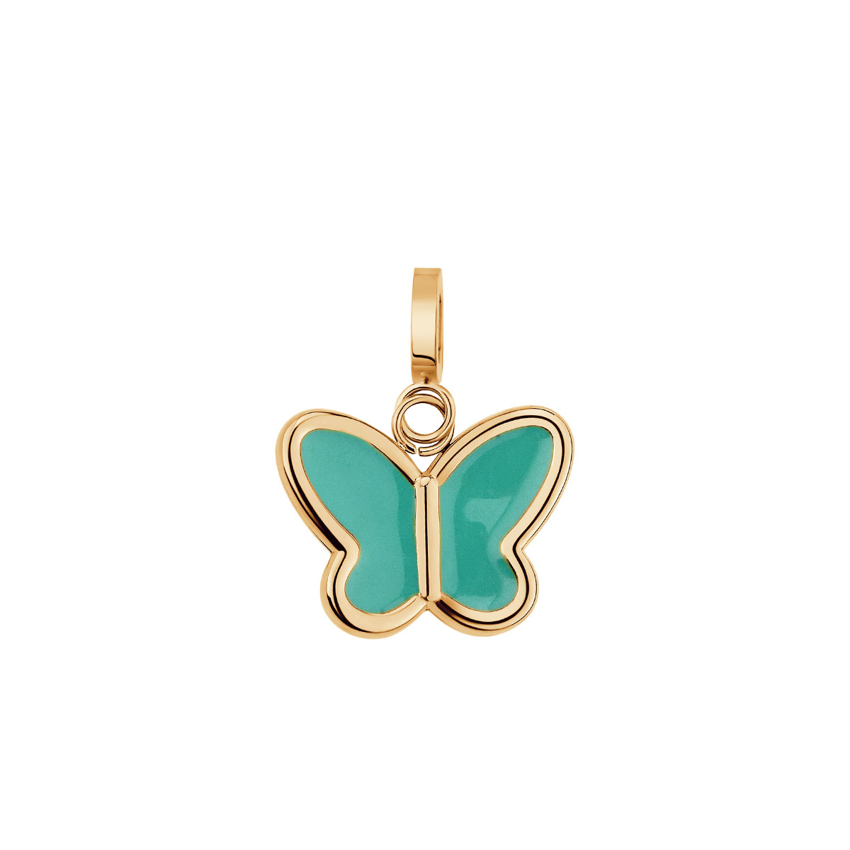 CHARMS STAL 316- ŻÓŁTE PVD MOTYL EMALIA TURKUSOWA