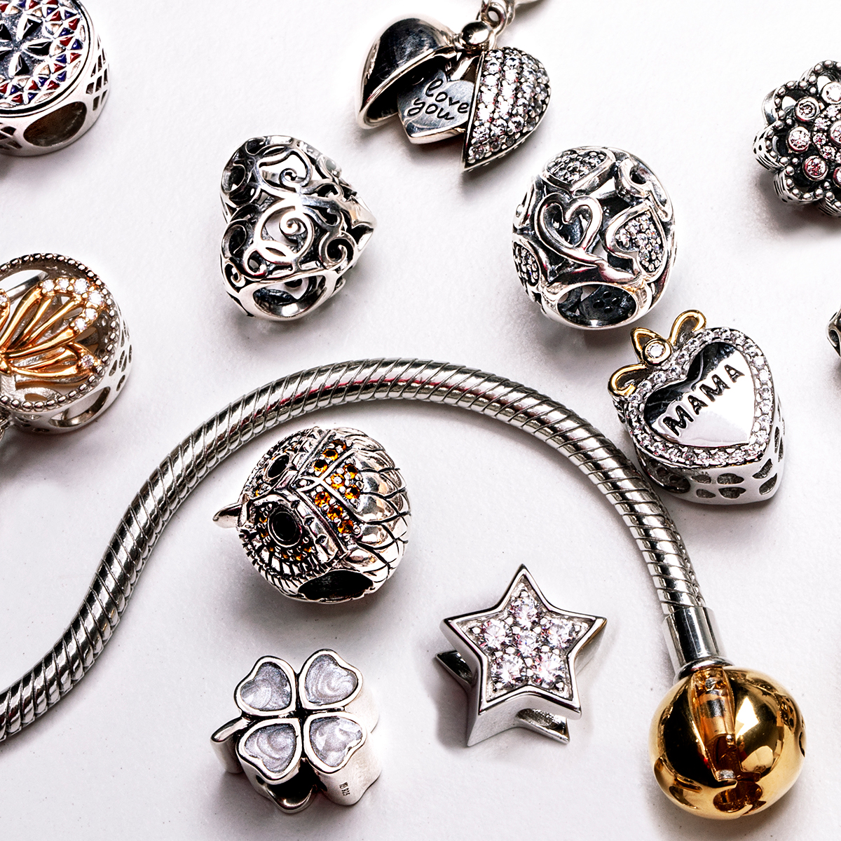 Silver beads with zirconias - star - Dots