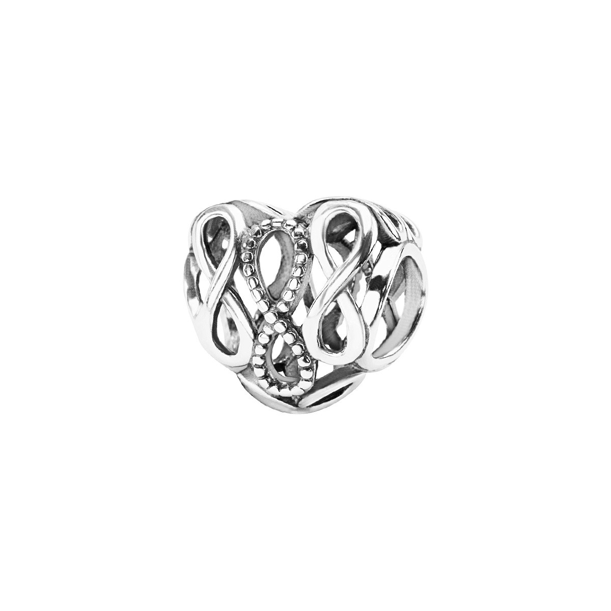 Beads srebrny - serce - Dots