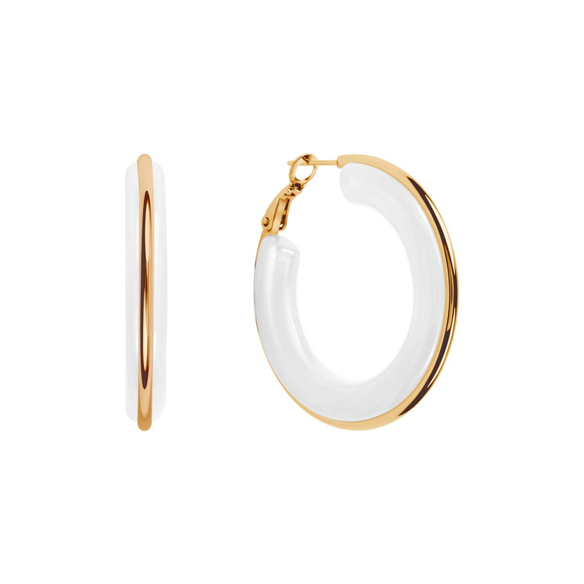 KOLCZYKI ŻÓŁTE PVD SZKŁO BIAŁE