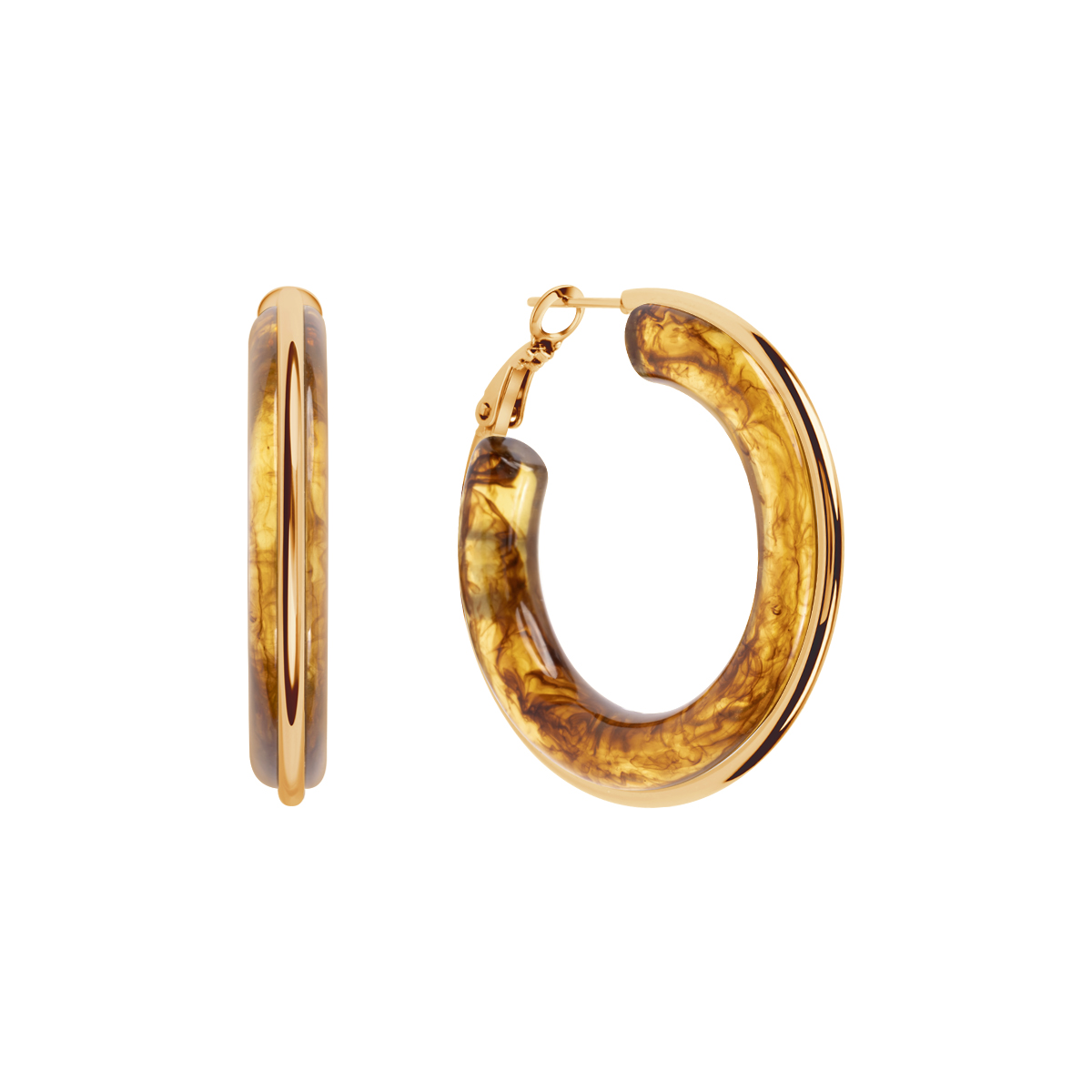 KOLCZKI ŻÓŁTE PVD SZKŁO BRĄZOWE