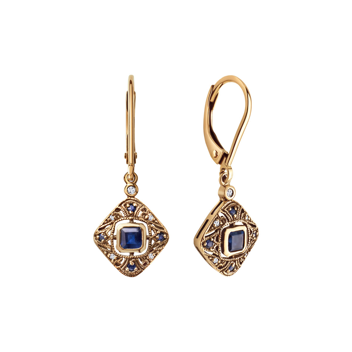 Gold earrings with sapphires and diamonds - The Victorian Collection