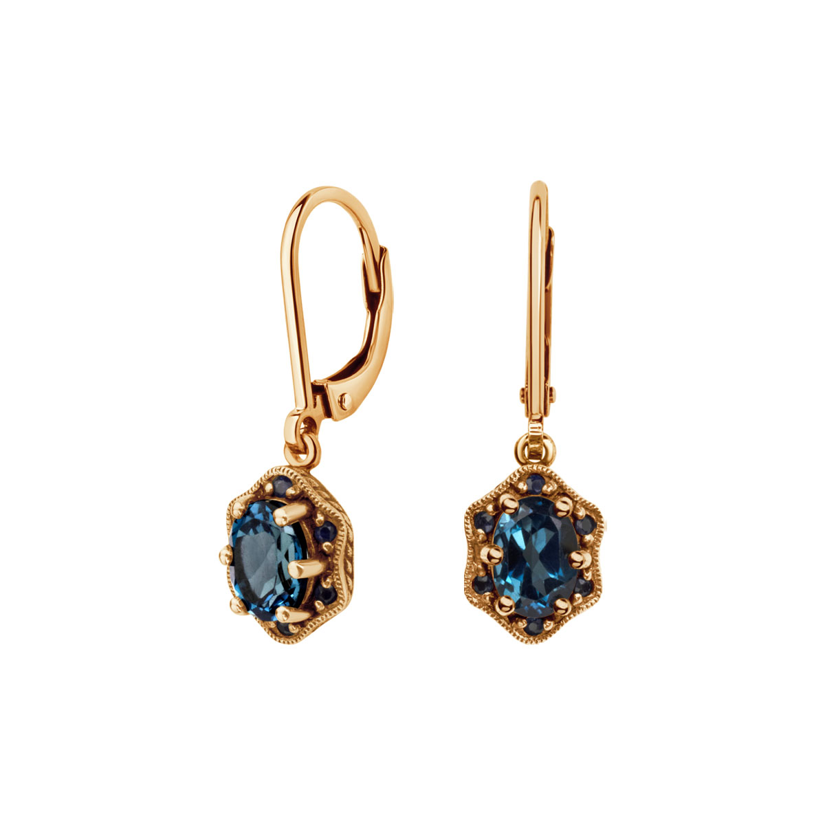 Gold earrings with topazes and sapphires - The Victorian Collection