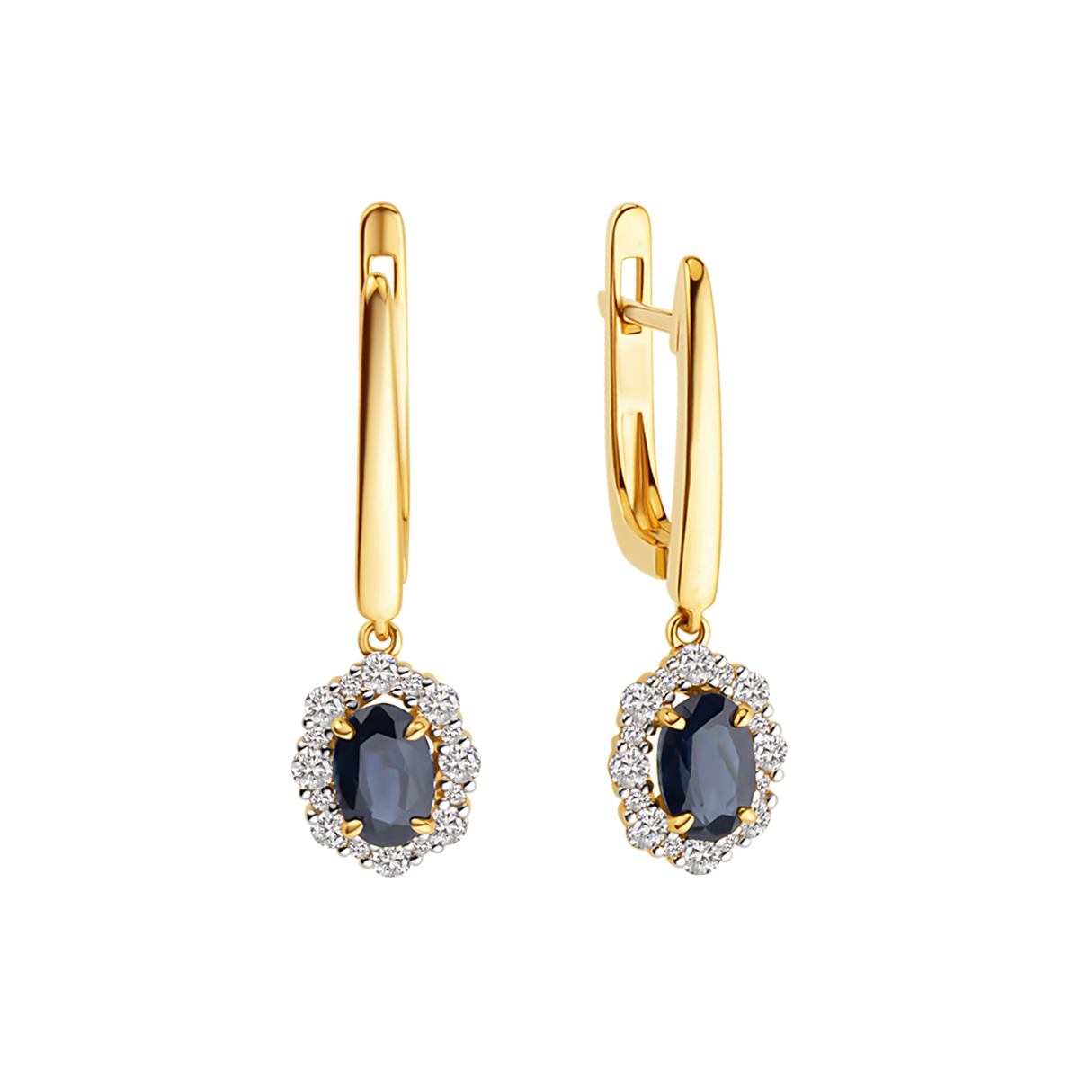 KOLCZYKI ZŁOTO SZAFIR 1,41CT-2SZT SZAFIRY BIAŁE 0,50CT-32SZT