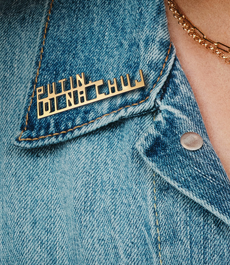 Silver gold-plated pin - Putin idi na chuj