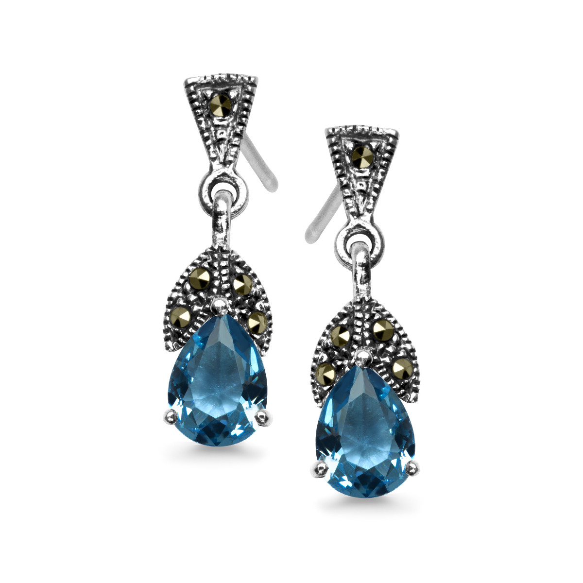 Silver earrings with marcasites and glass