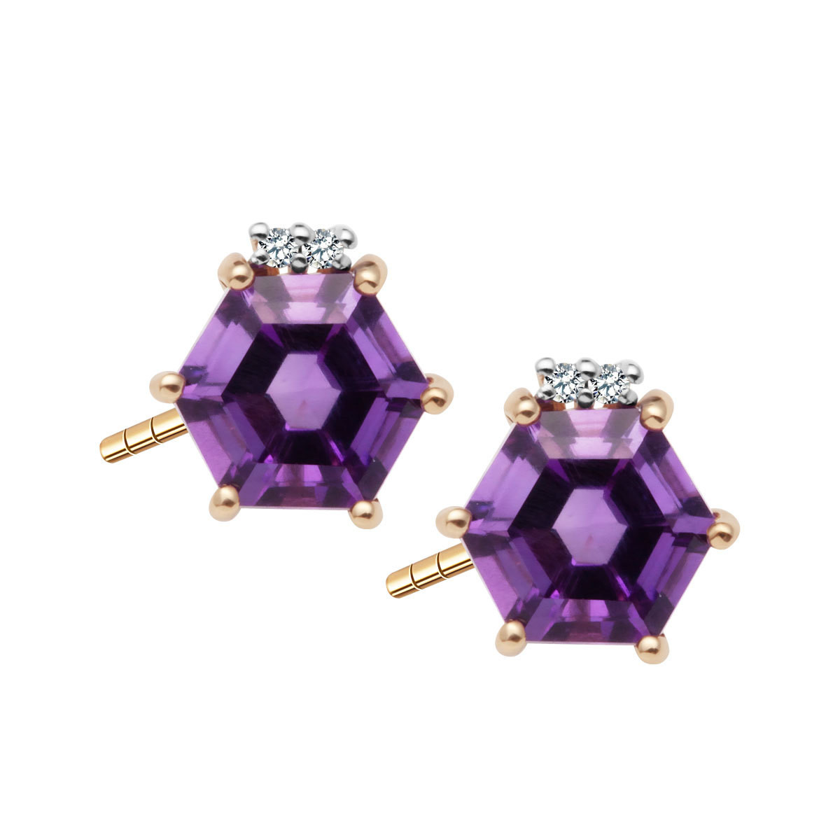 Zlaté náušnice s diamanty a ametysty