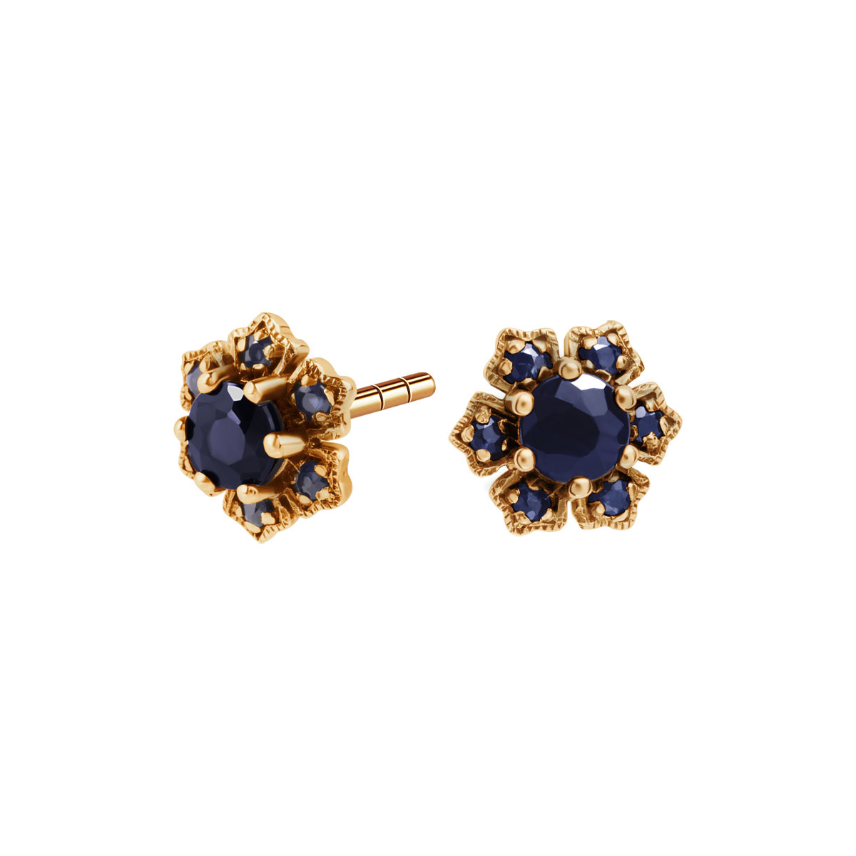 Gold earrings with sapphires - flowers - Victorian Collection