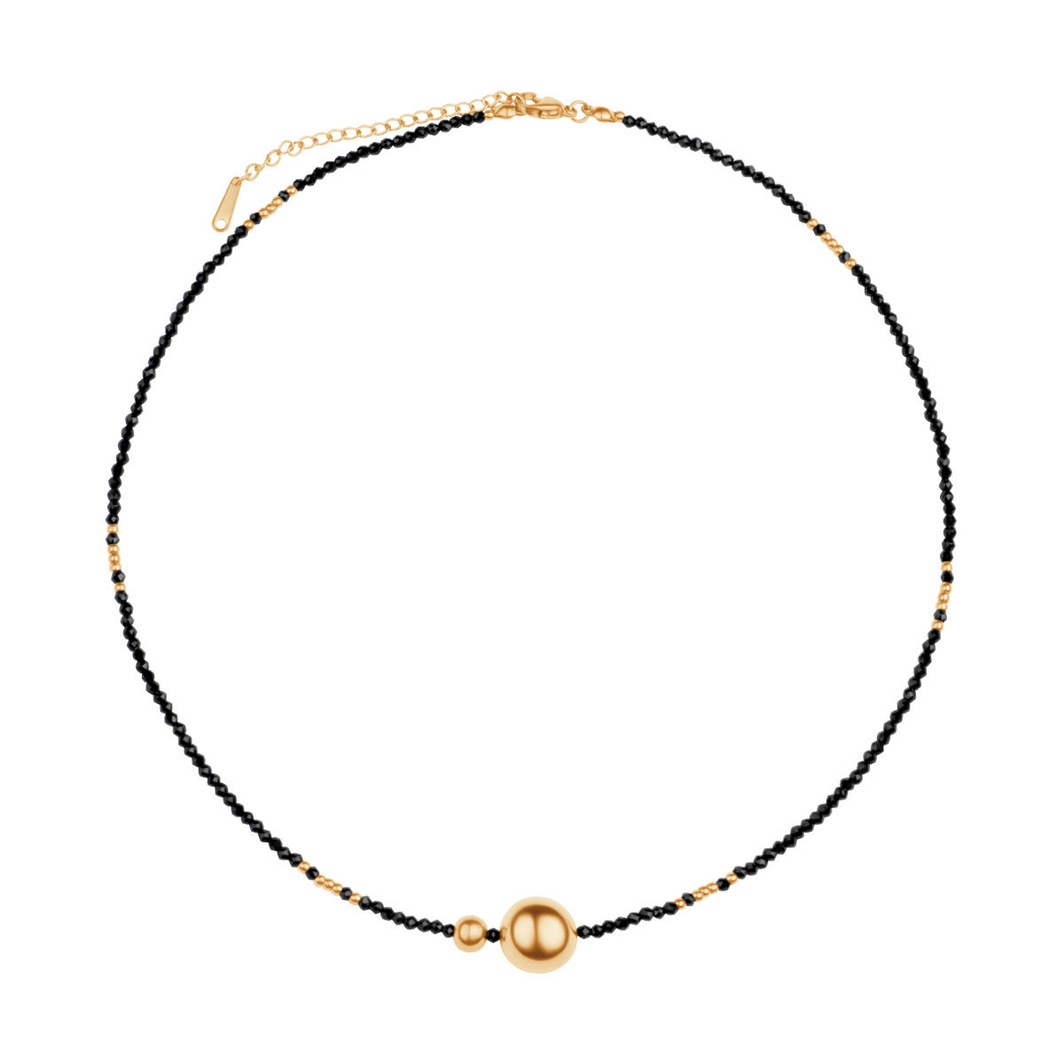 NASZYJNIK ŻÓŁTE PVD DWIE KULKI SZKŁO CZARNE 40+5 CM