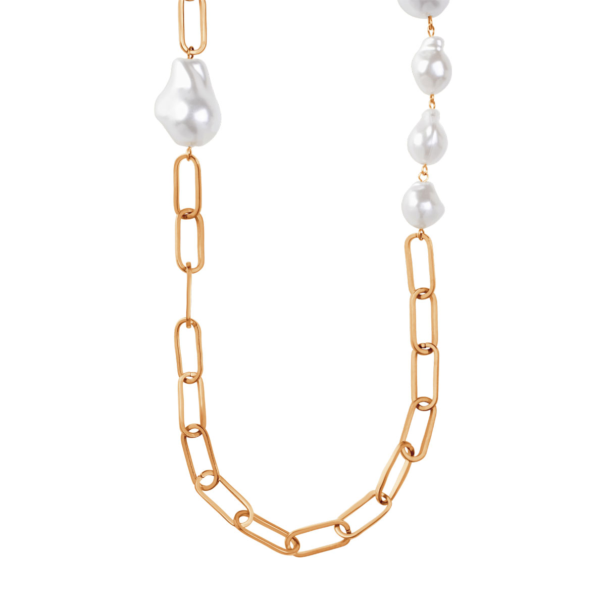 NASZYJNIK ŻÓŁTR PVD Z IMITACJĄ PERŁY 80.5+5 CM