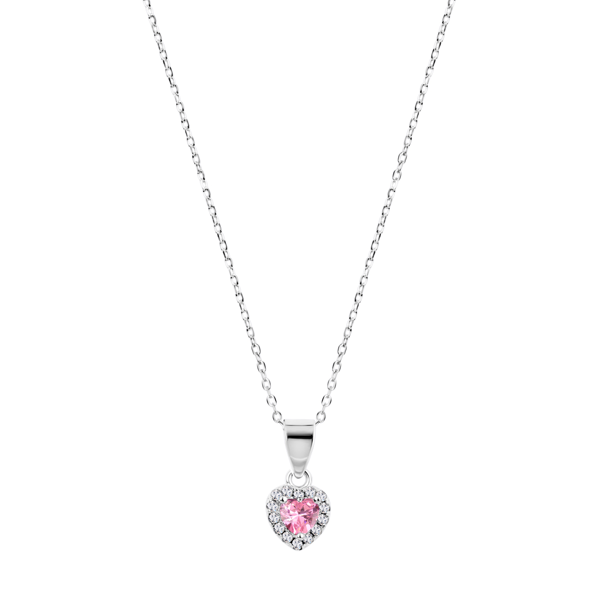 NASZYJNIK ROD SERCE CYRK RÓŻOWE I BEZBARWNE38+5 CM