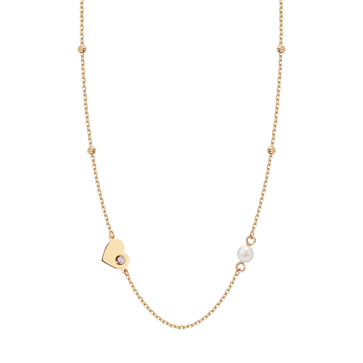 Naszyjnik złoty z perłą i cyrkoniami - serce