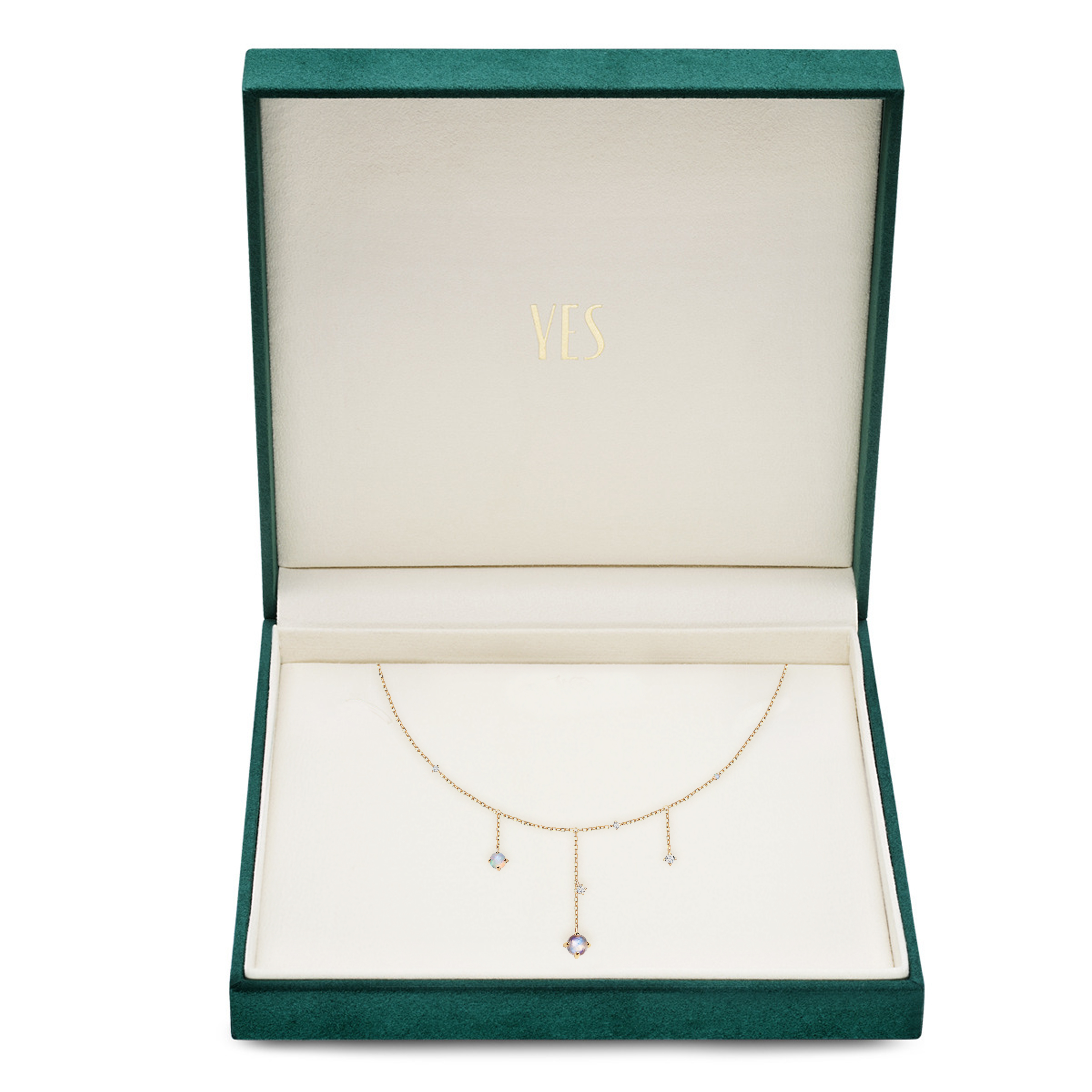 Gold necklace with diamonds, opals, topaz and moonstone - Cassiopeia