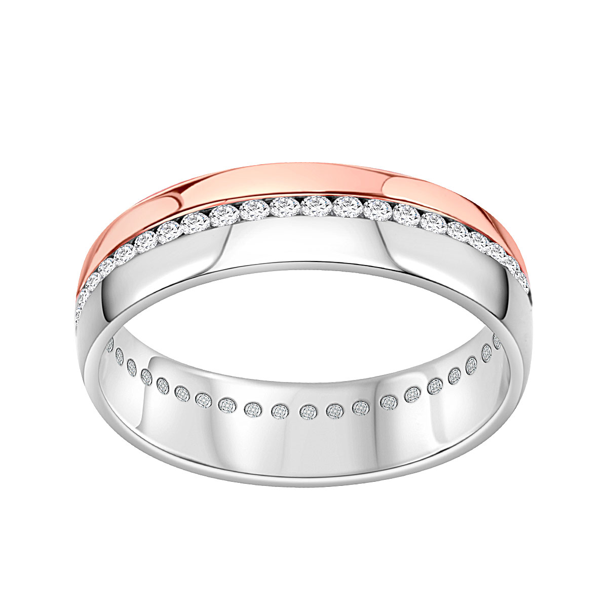 Snubní prsten z dvoubarevného zlata s diamanty