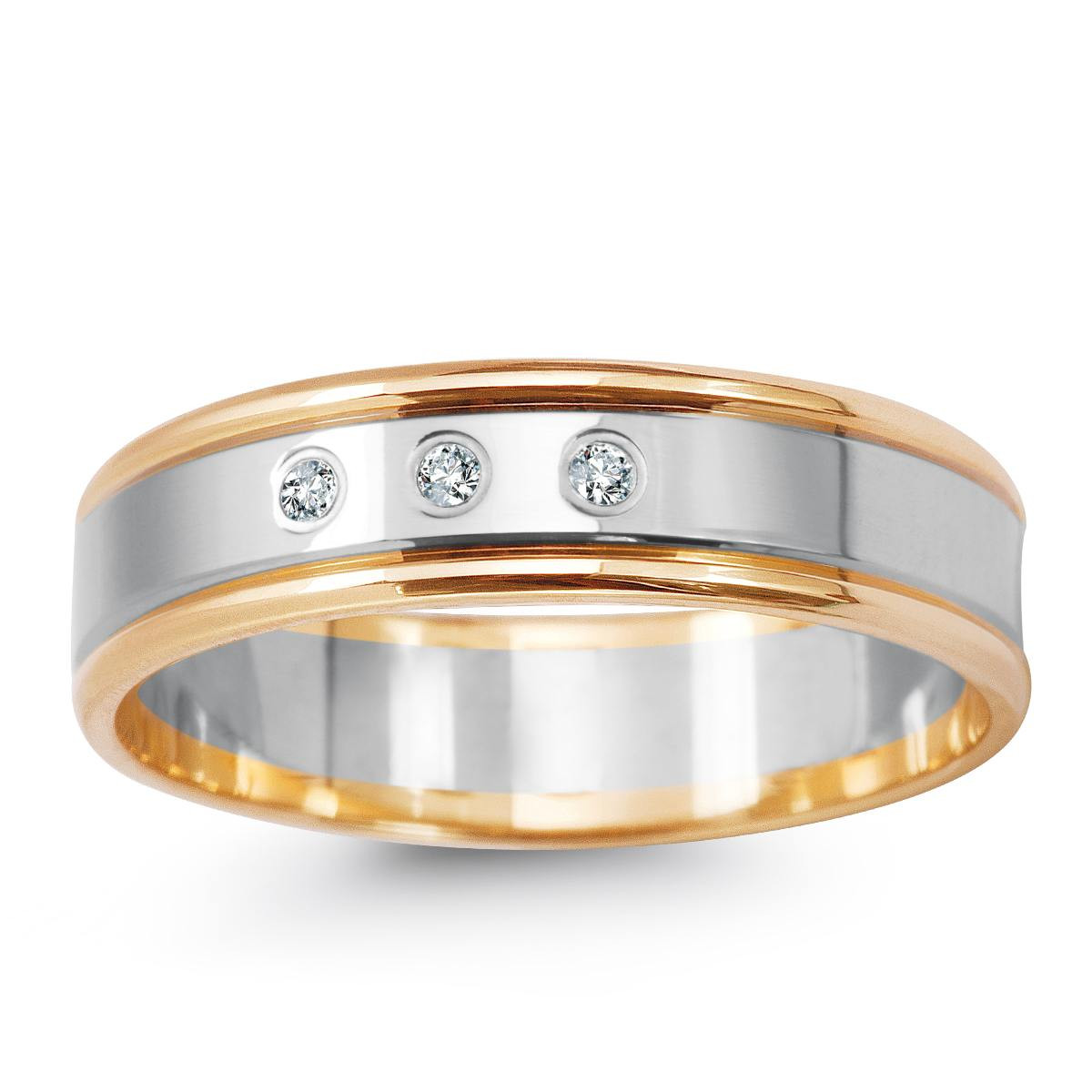 Snubní prsten z dvoubarevného zlata s diamanty