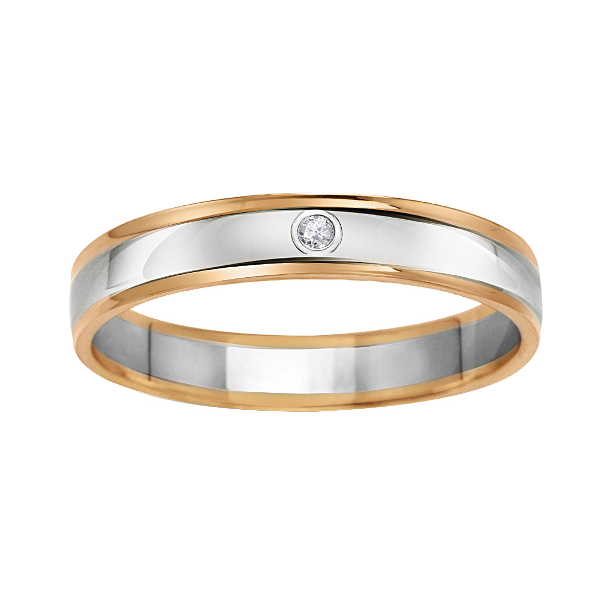 Snubní prsten z dvoubarevného zlata s diamantem 