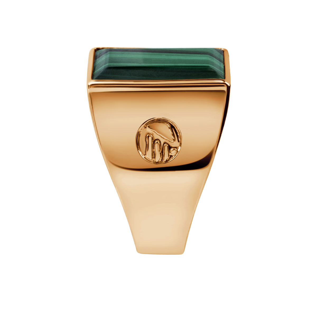 Pozlátený mosadzný pečatný prsteň s malachitom - YES x Zalewski