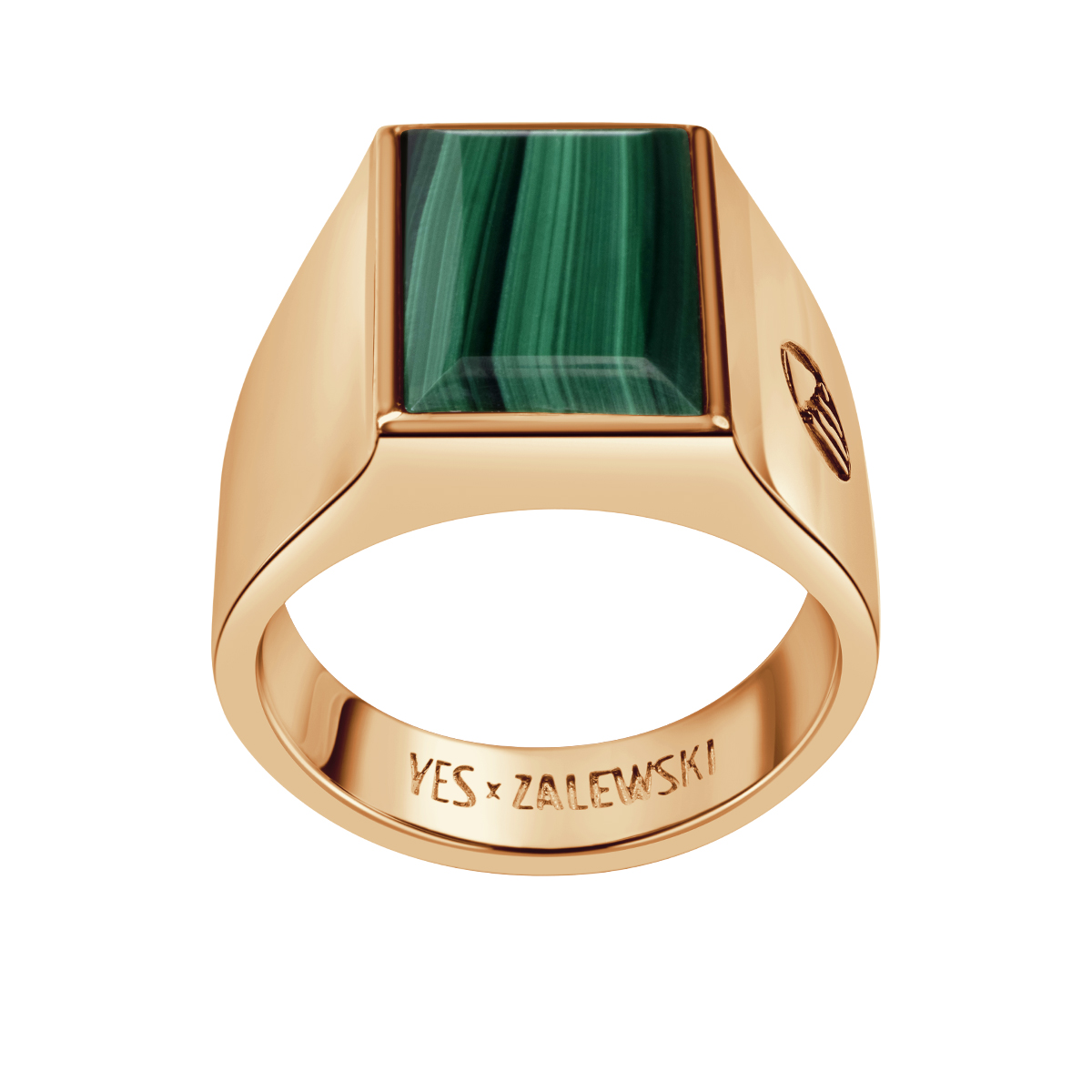 Pozlátený mosadzný pečatný prsteň s malachitom - YES x Zalewski