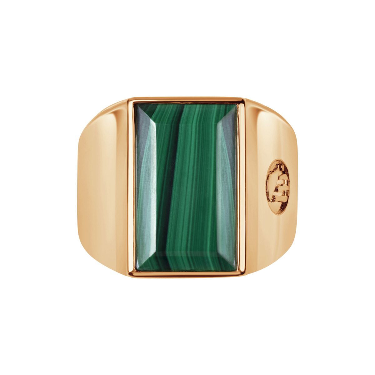 Pozlátený mosadzný pečatný prsteň s malachitom - YES x Zalewski