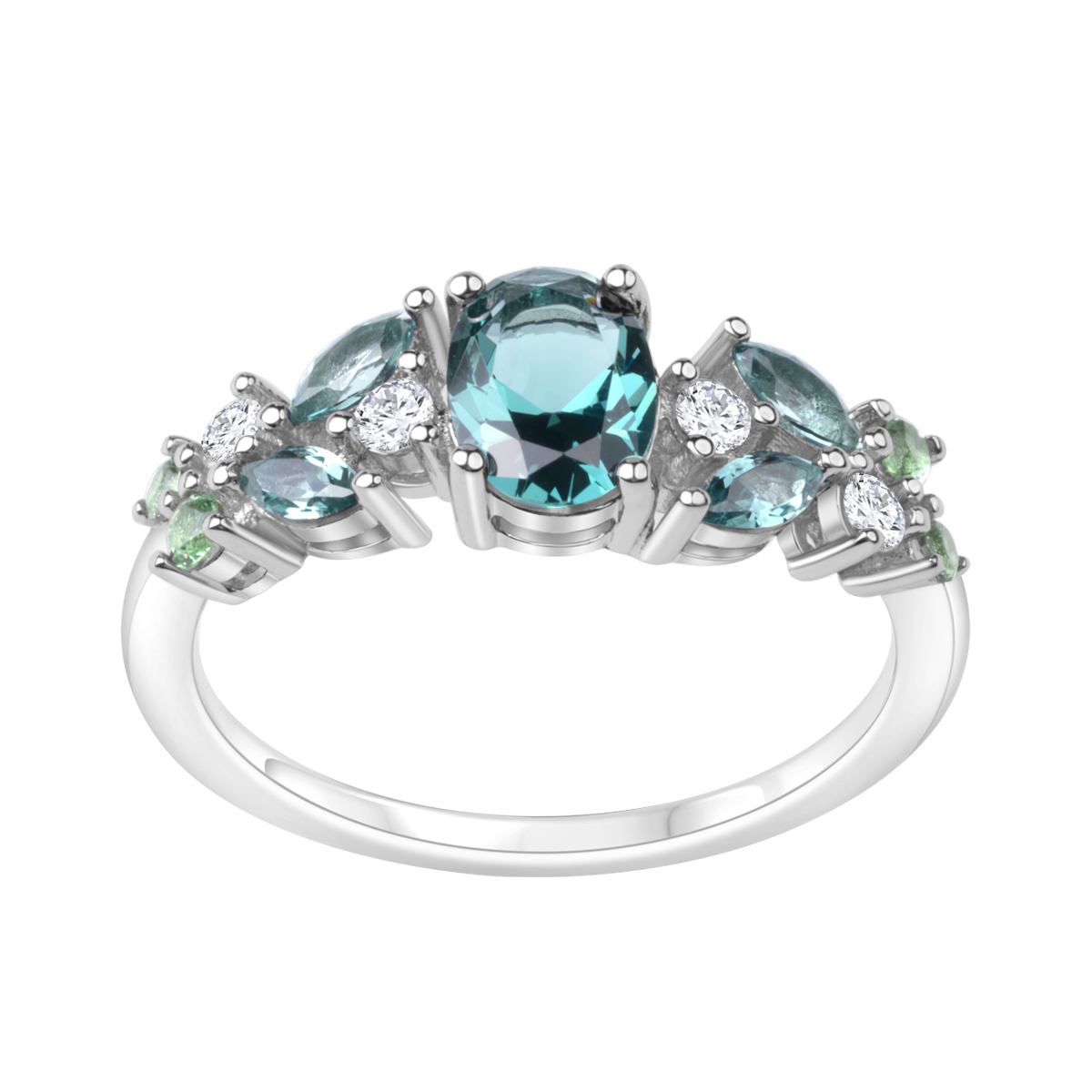 PIERŚCIONEK ROD KAMIENIE NANO MIX, CYRKONIE BEZBARWNE