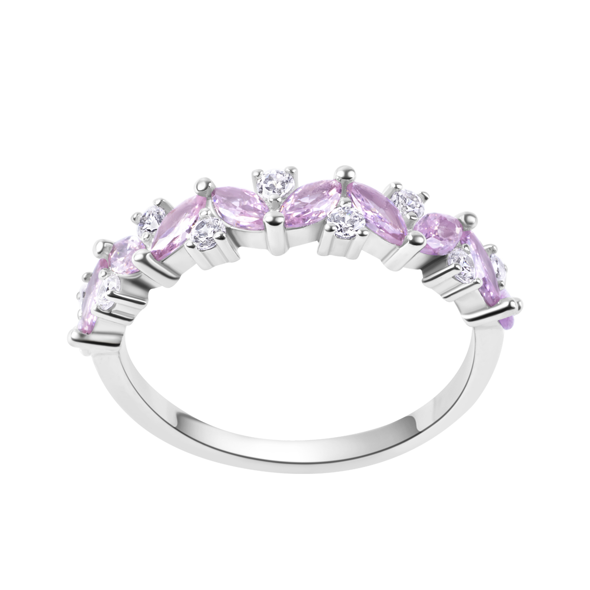 PIERŚCIONEK ROD CYRKONIE RÓŻOWE I BEZBARWNE