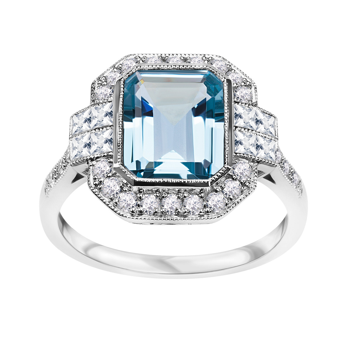 Platinum ring with topaz and diamonds