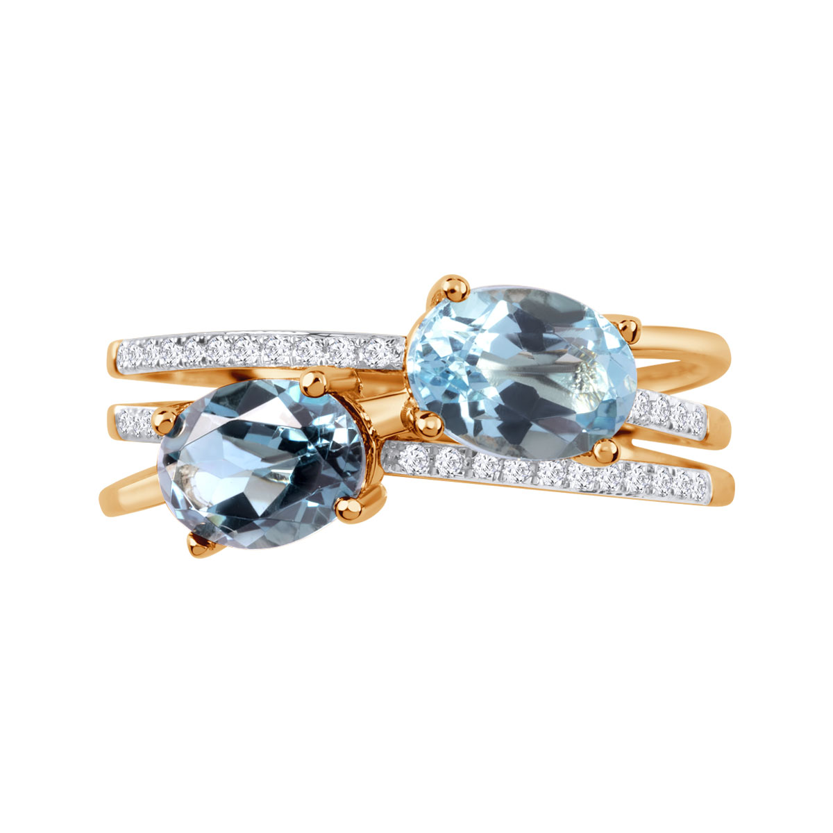 Gold ring with topazes and diamonds