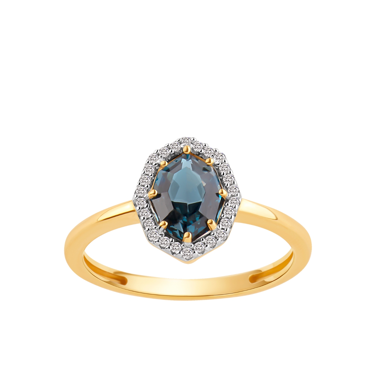 PIERŚCIONEK ZŁOTO DIAM. OŚM. 0,073CT-26SZT(H/SI2-P1)TOPAZ LONDON BLUE 1,21CT-1SZT
