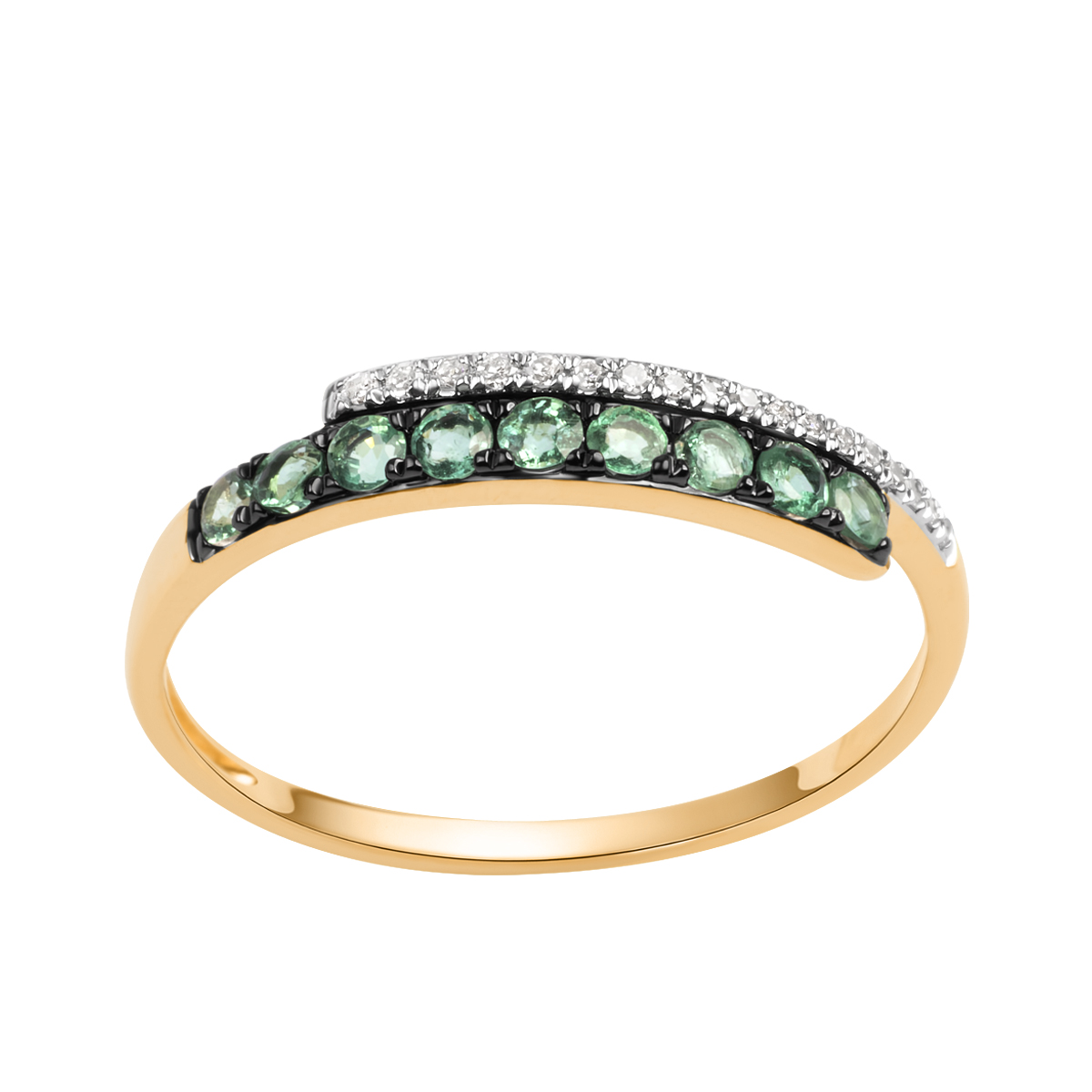 Gold ring with emeralds and diamonds