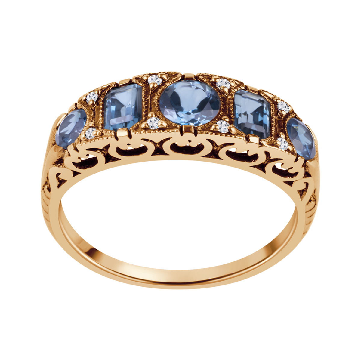 Gold ring with blue topaz and diamonds - The Victorian Collection