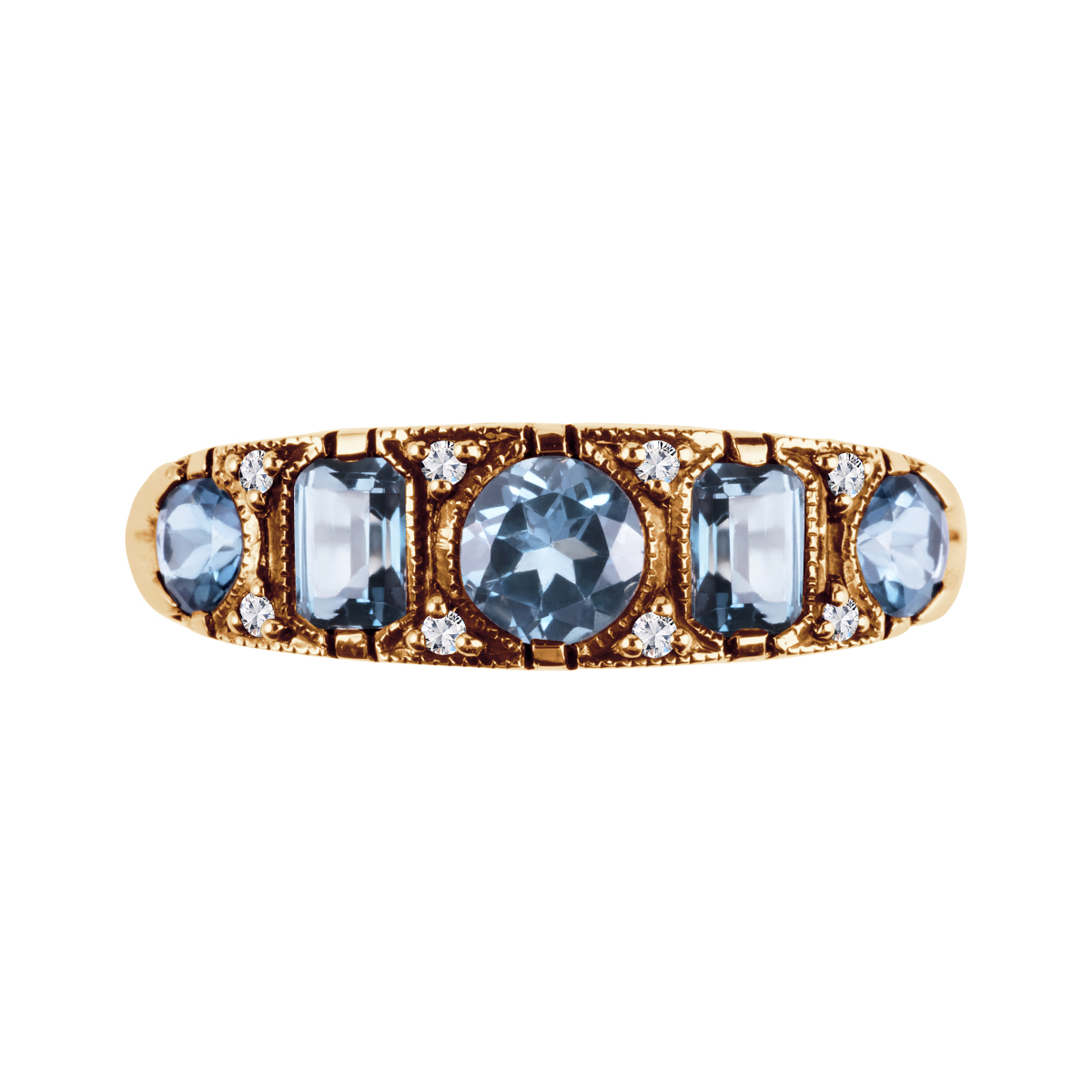 Gold ring with blue topaz and diamonds - The Victorian Collection