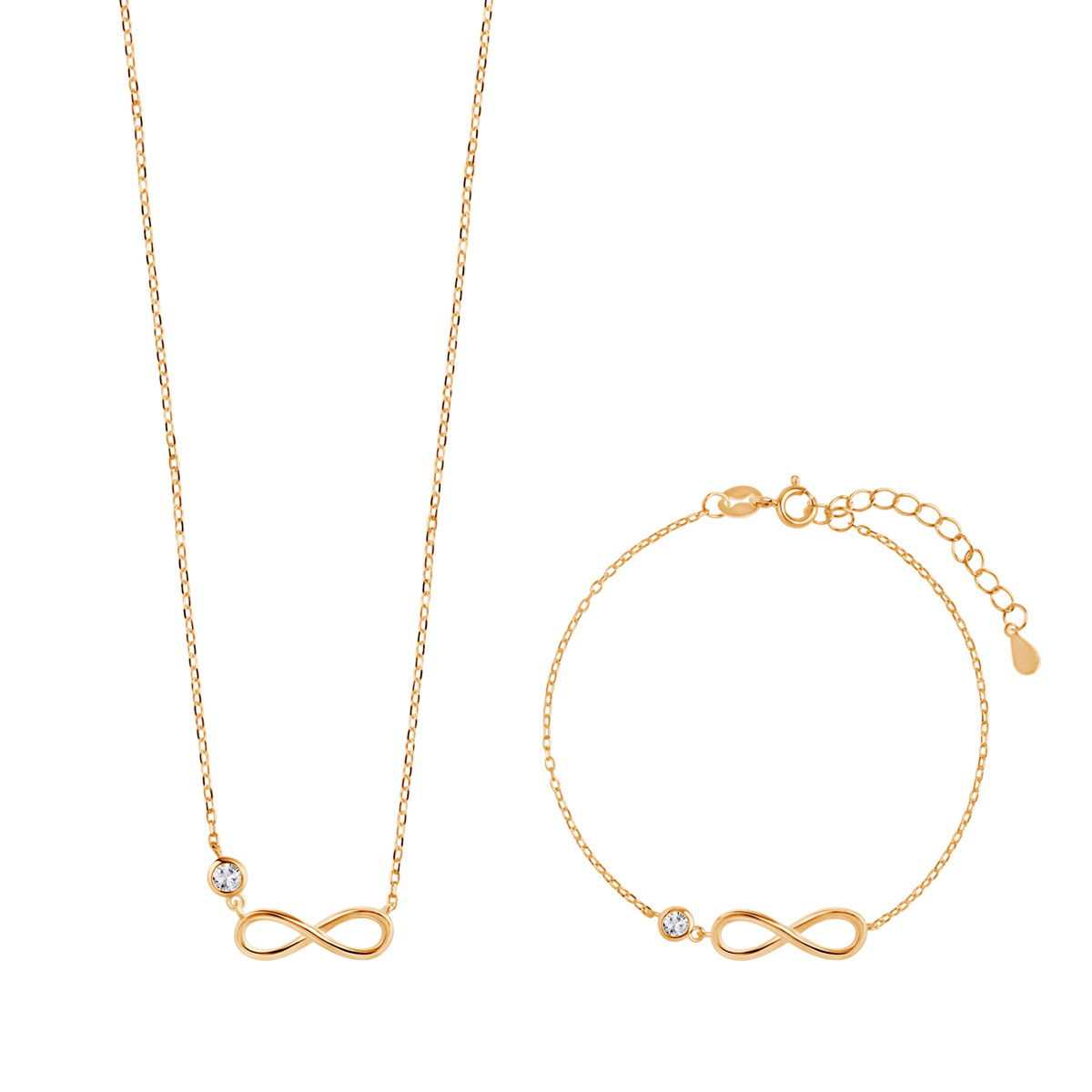 KOMPLET ZŁOCONY NASZYJNIK 40+5 CM I BARNSOLETA 16+3 CM NIESKOŃCZONOŚĆ Z CZ