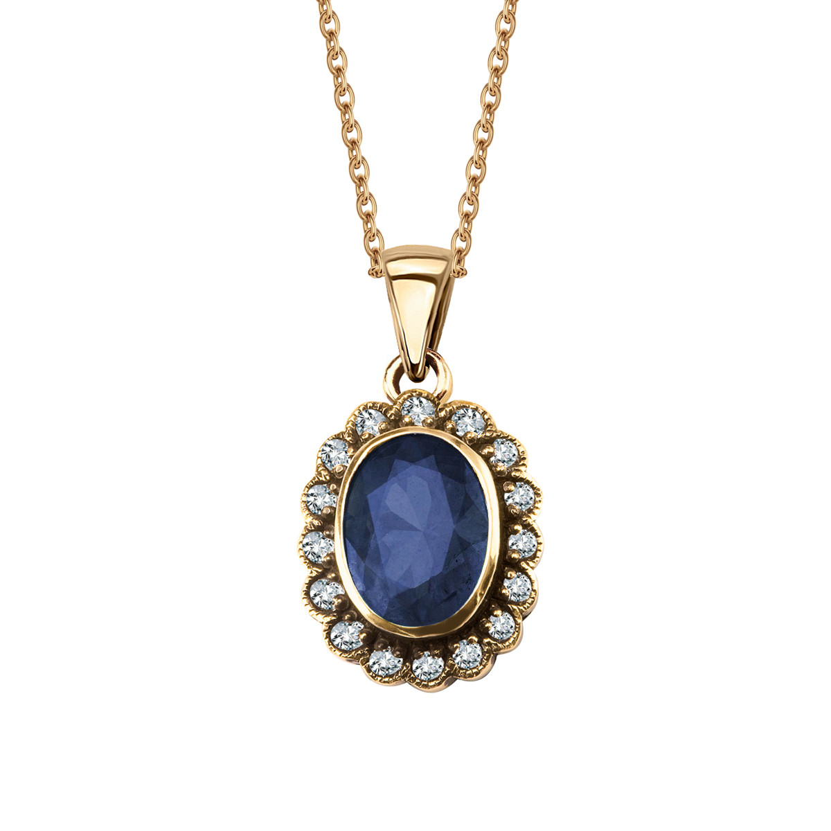 Gold pendant with sapphire and diamonds - The Victorian Collection
